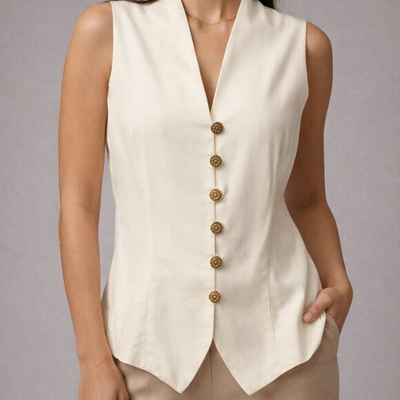 Lew Magram Tops - Lew Magram collection Cream button front vest size 12 made in USA